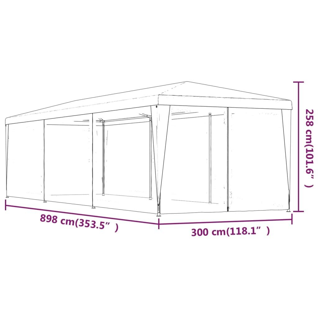 Proginė palapinė su 8 sienomis, HDPE, 3x9m, antracito spalva kaina ir informacija | Pavėsinės | pigu.lt