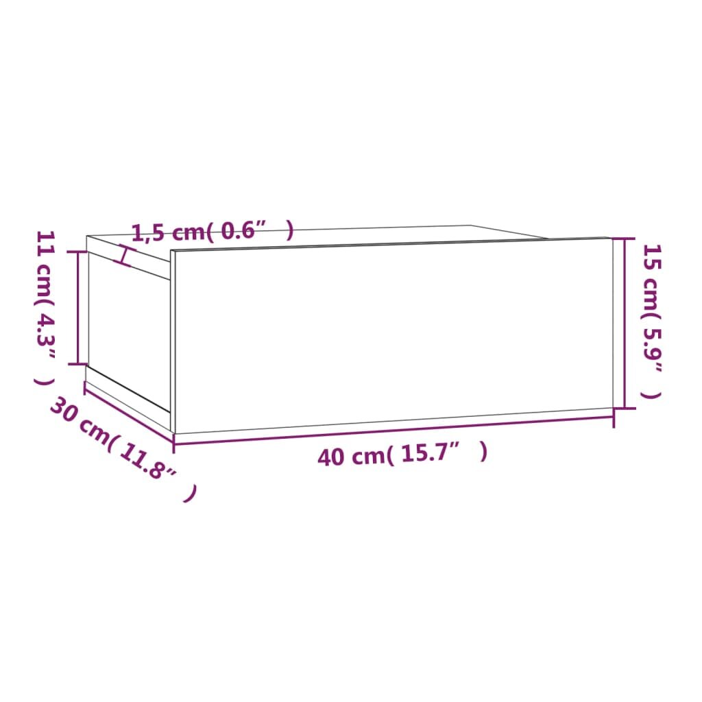 vidaXL Pakabinamas naktinis staliukas, ąžuolo, 40x30x15cm, mediena kaina ir informacija | Spintelės prie lovos | pigu.lt