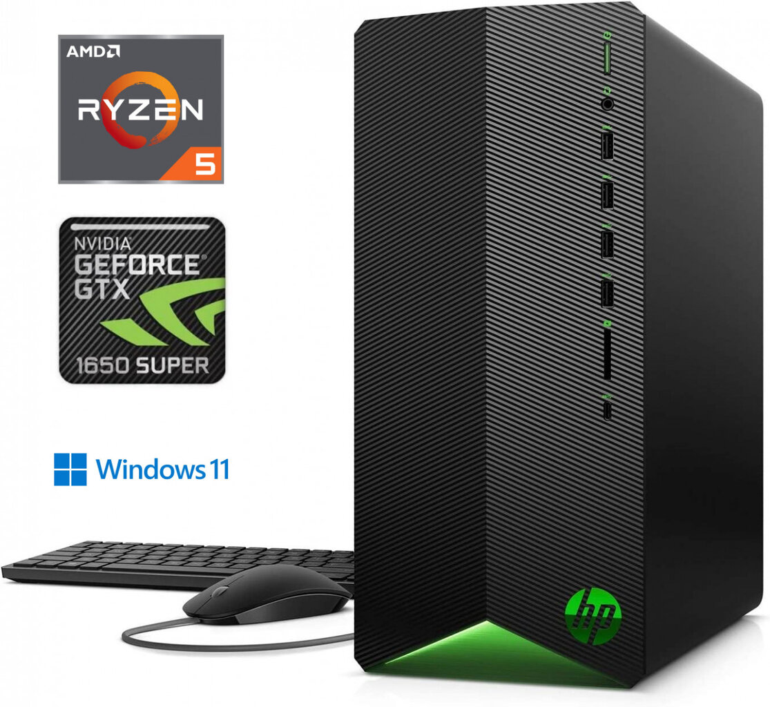 HP Pavilion Gaming Ryzen 5-4600G 8GB 512GB SSD GTX 1650 SUPER Windows 11 Professional kaina ir informacija | Stacionarūs kompiuteriai | pigu.lt