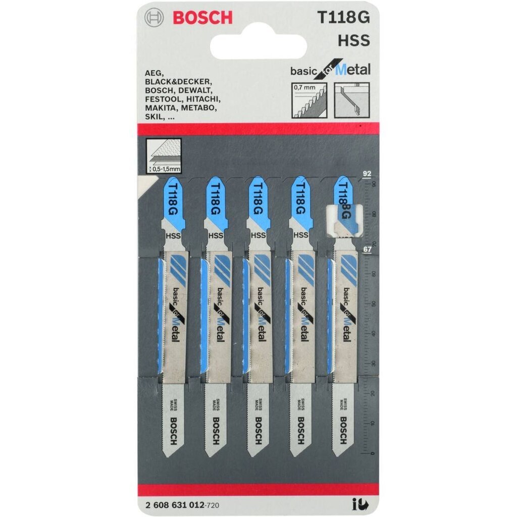 Siaurapjūklio pjūkleliai metalui Bosch T118G, 5vnt. kaina ir informacija | Mechaniniai įrankiai | pigu.lt