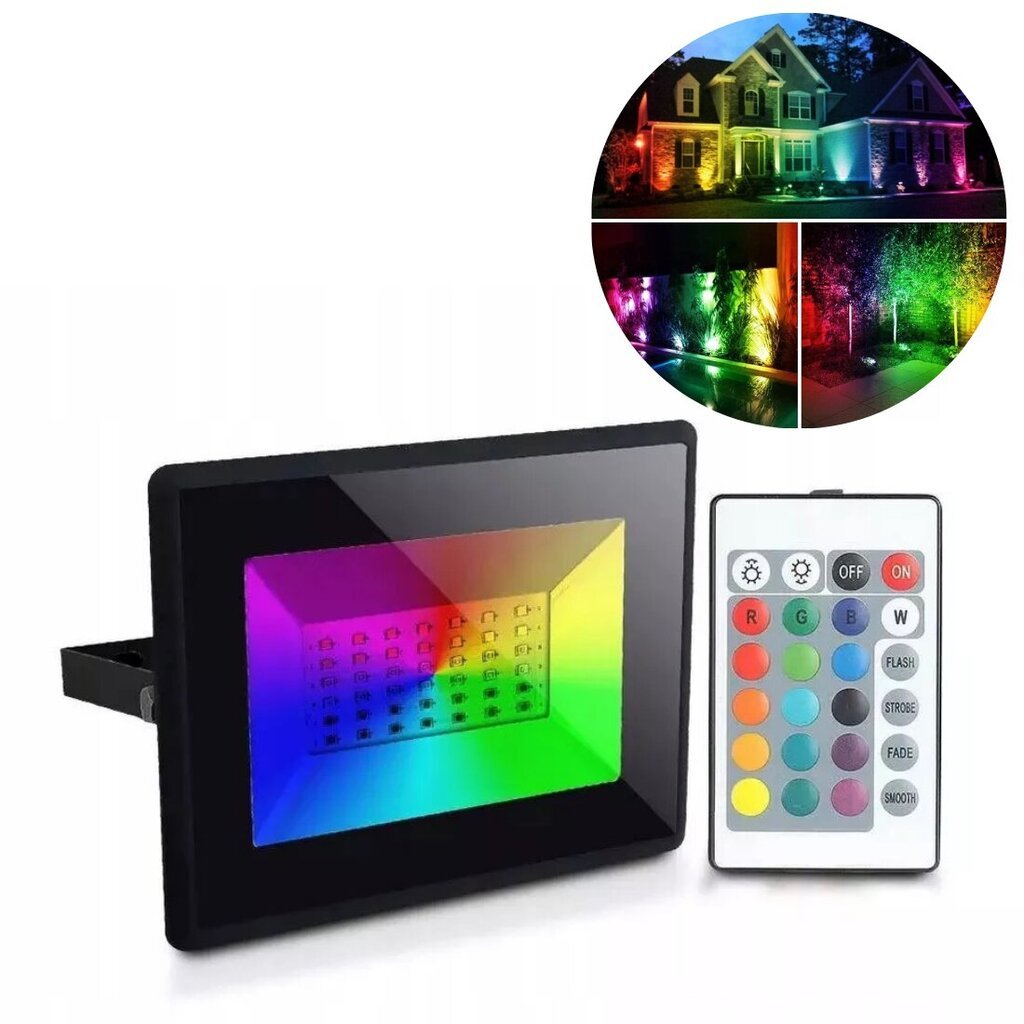RGB LED lauko prožektorius su nuotolinio valdymo pulteliu 10W IP65 kaina ir informacija | Lauko šviestuvai | pigu.lt