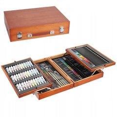 Художественный набор в деревянном футляре 174 шт. (карандаши, фломастеры, мелки, краски) цена и информация | Принадлежности для рисования, лепки | pigu.lt