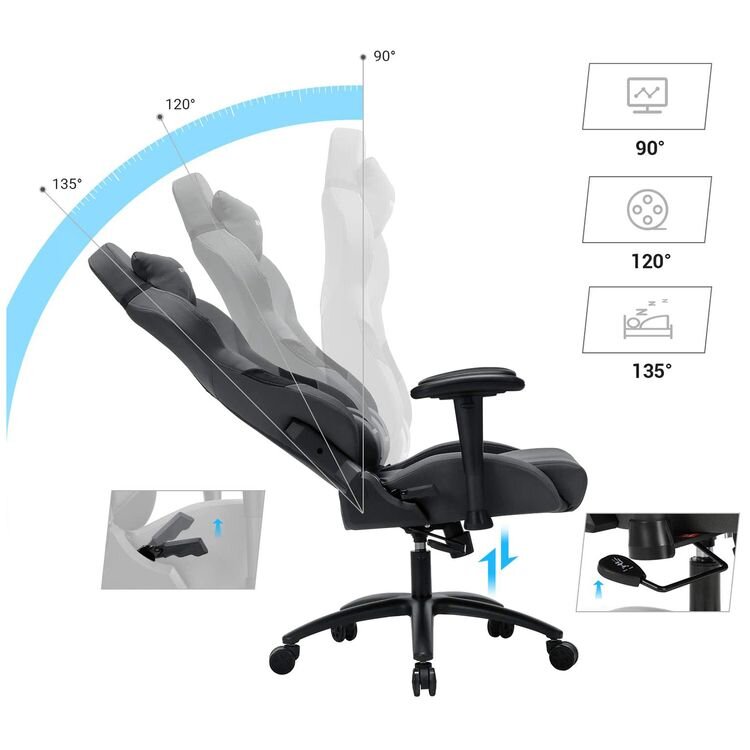 Žaidimų kėdė su juosmens pagalvėle SONGMICS, pilka kaina ir informacija | Biuro kėdės | pigu.lt