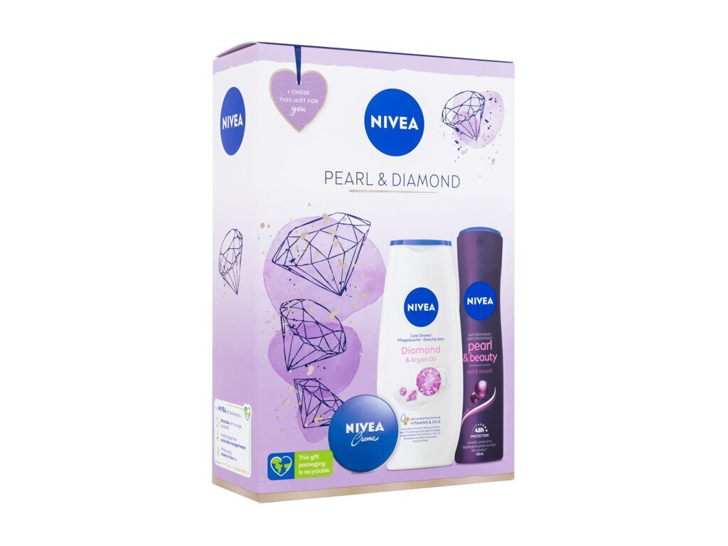 Rinkinys Nivea Pearl & Diamond: dušo želė, 250 ml + purškiamas antiperspirantas, 150 ml + kremas, 30 ml kaina ir informacija | Dušo želė, aliejai | pigu.lt