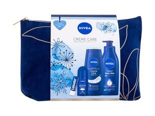 Подарочный комплект косметики Nivea Nivea Creme Care: гель 250 мл + антиперспирант 50 мл + молочко для тела 400 мл + бальзам для губ 4,8 г + косметичка цена и информация | Кремы, лосьоны для тела | pigu.lt