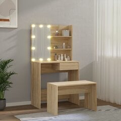 Kosmetinio staliuko komplektas su LED, Apdirbta mediena, ąžuolo spalva kaina ir informacija | Kosmetiniai staliukai | pigu.lt