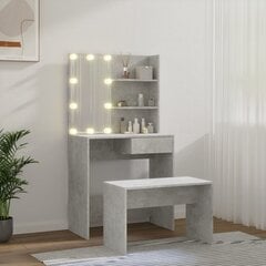 Kosmetinio staliuko komplektas su LED, Mediena, betono pilka цена и информация | Туалетные столики | pigu.lt