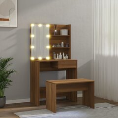 Kosmetinio staliuko komplektas su LED, Mediena, ruda ąžuolo kaina ir informacija | Kosmetiniai staliukai | pigu.lt