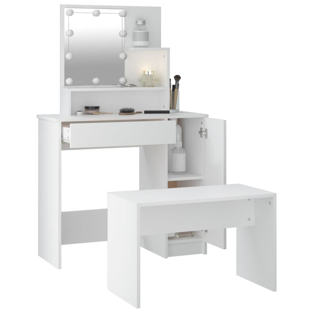 Kosmetinio staliuko komplektas su LED, Apdirbta mediena, balta kaina ir informacija | Kosmetiniai staliukai | pigu.lt