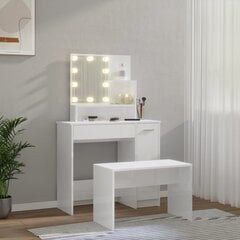 Kosmetinio staliuko komplektas su LED, Apdirbta mediena, balta blizgi spalva kaina ir informacija | Kosmetiniai staliukai | pigu.lt