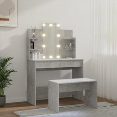 Kosmetinio staliuko komplektas su led, betono pilkas, mediena kaina ir informacija | Spintelės prie lovos | pigu.lt