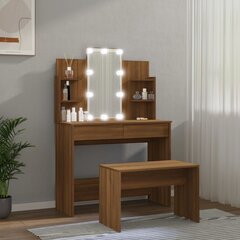 Kosmetinio staliuko komplektas su LED, Mediena, ruda ąžuolo kaina ir informacija | Kosmetiniai staliukai | pigu.lt