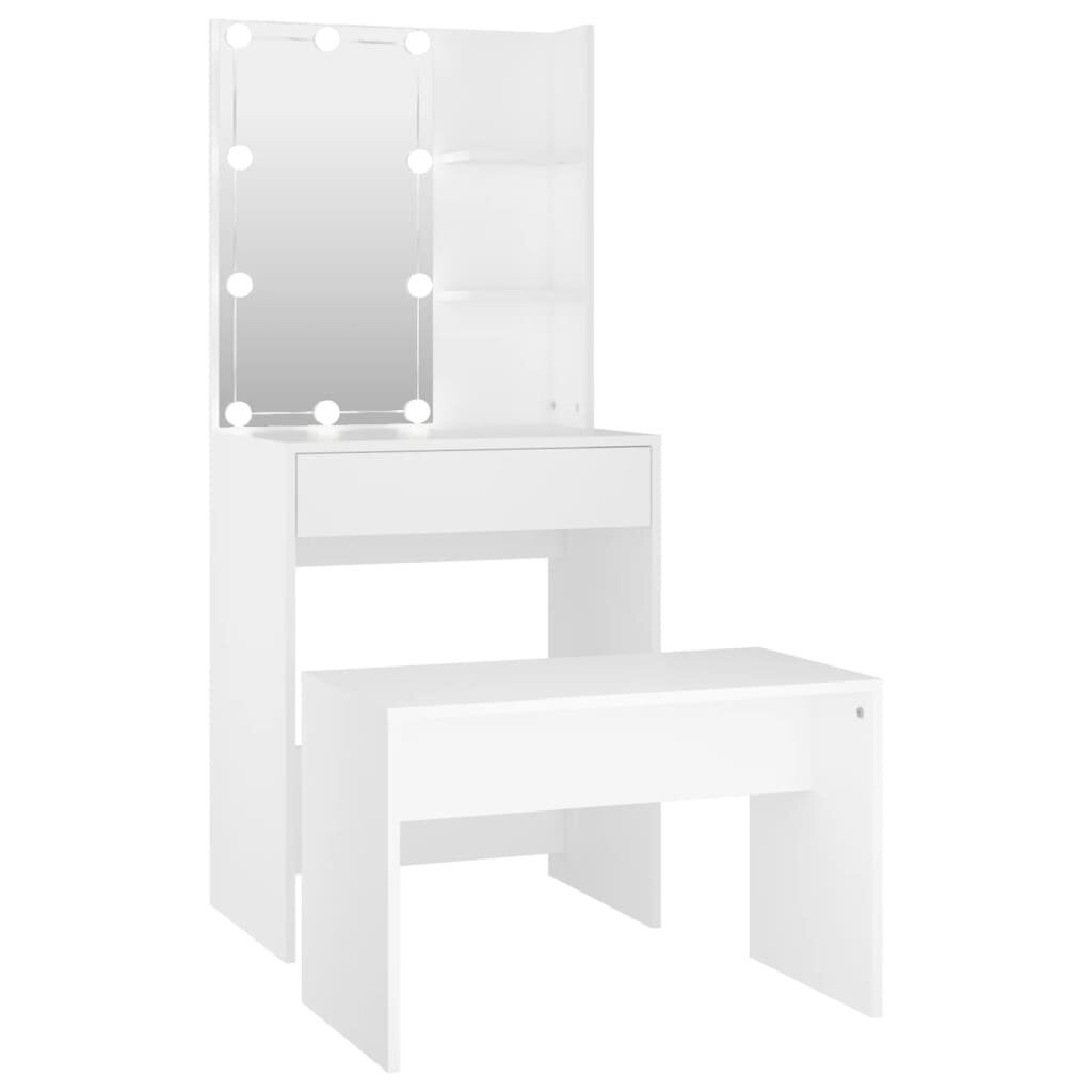 Kosmetinio staliuko komplektas su LED, Apdirbta mediena, balta kaina ir informacija | Kosmetiniai staliukai | pigu.lt