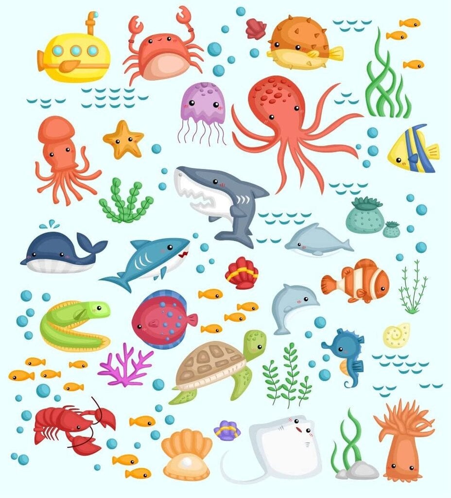 Marine Life Fish sienų lipdukai vonios kambariui, vaikų kambariui ar baldams kaina ir informacija | Interjero lipdukai | pigu.lt