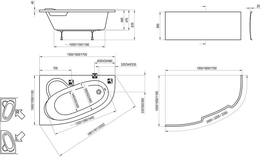 Vonia Asymmetric, Ravak, Išmatavimai: 150x100 Pusė: Kairė цена и информация | Vonios | pigu.lt