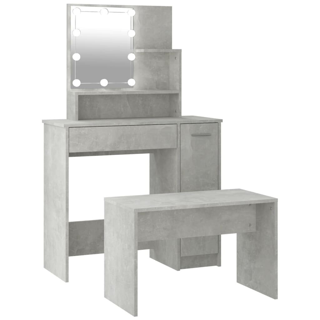 Kosmetinio staliuko komplektas su LED, Mediena, betono pilka kaina ir informacija | Kosmetiniai staliukai | pigu.lt