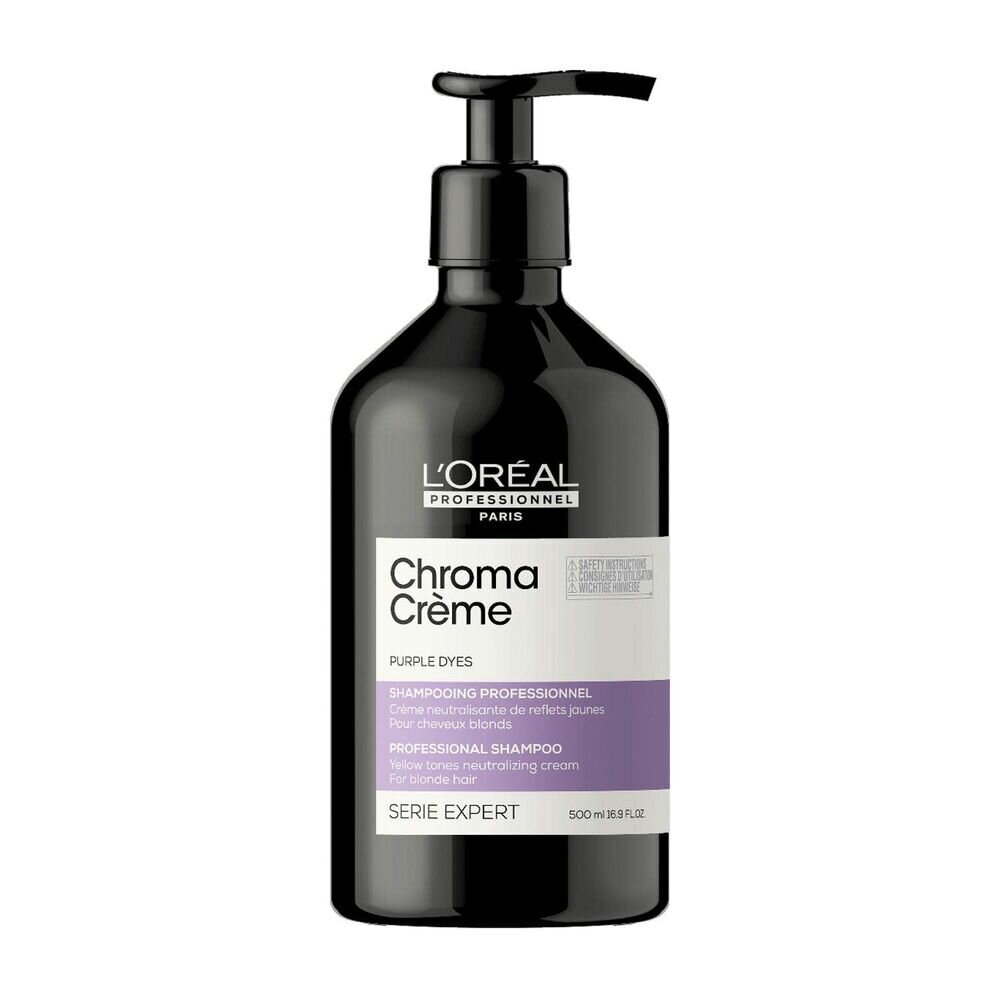 Šampūnas neutralizuojantis nepageidaujamus šiltus šviesių plaukų atspindžius L'Oréal Professionnel: Chroma Crème Shampoo Purple, 500 ml цена и информация | Šampūnai | pigu.lt