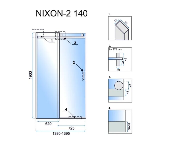 "Rea Nixon-2 140" dušo durys - dešinėje pusėje kaina ir informacija | Dušo durys ir sienelės | pigu.lt