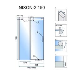 "Rea Nixon-2 150" dušo durys цена и информация | Душевые двери и стены | pigu.lt