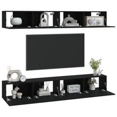 Sieninės televizoriaus spintelės, 4vnt., juodos, 100x30x30cm kaina ir informacija | TV staliukai | pigu.lt