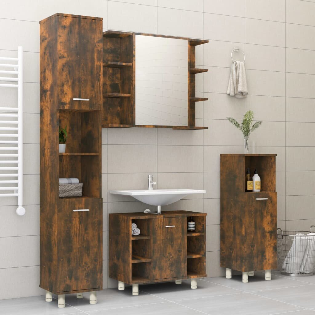 Vonios spintelė, Apdirbta mediena, 30x30x95cm, dūminio ąžuolo spalva цена и информация | Vonios spintelės | pigu.lt