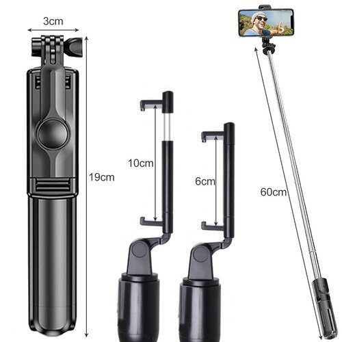 Asmenukių Lazda Trikojis su pulteliu Bluetooth 3 in 1 (Selfie Stick) kaina ir informacija | Asmenukių lazdos (selfie sticks) | pigu.lt