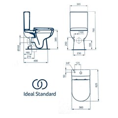 Unitazas EXACTO IdealStandard, be krašto, išleidimo anga apačioje, 4/2,5 l su Soft Close dangteliu kaina ir informacija | Klozetai | pigu.lt