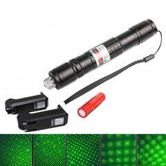 Зеленая лазерная ручка 1500M с аккумулятором 18650 + зарядное устройство + крышка Star цена и информация | Смарттехника и аксессуары | pigu.lt