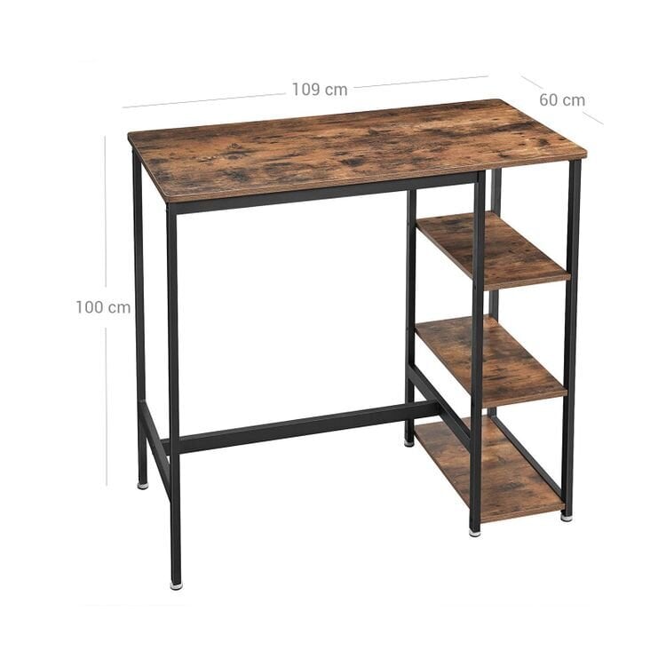 Baro stalas su 3 lentynomis Vasagle rudas kaina ir informacija | Virtuvės ir valgomojo stalai, staliukai | pigu.lt