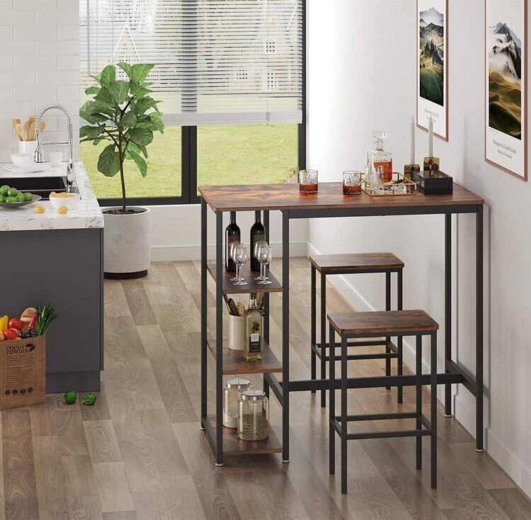 Baro stalas su 3 lentynomis Vasagle rudas kaina ir informacija | Virtuvės ir valgomojo stalai, staliukai | pigu.lt