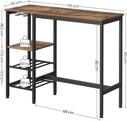 Барный стол Vasagle LBT013B01 с полками цена и информация | Кухонные и обеденные столы | pigu.lt