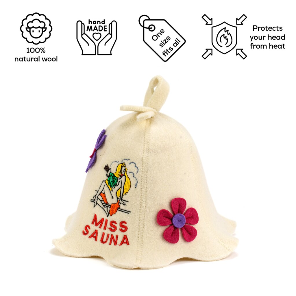Pirties kepurė Miss Sauna 100% vilna kaina ir informacija | Saunos, pirties aksesuarai | pigu.lt