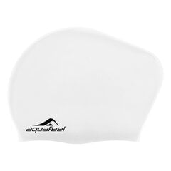 Swimming cap silicone AQUAFEEL 30404 10 white  long hair цена и информация | Шапочки для плавания | pigu.lt