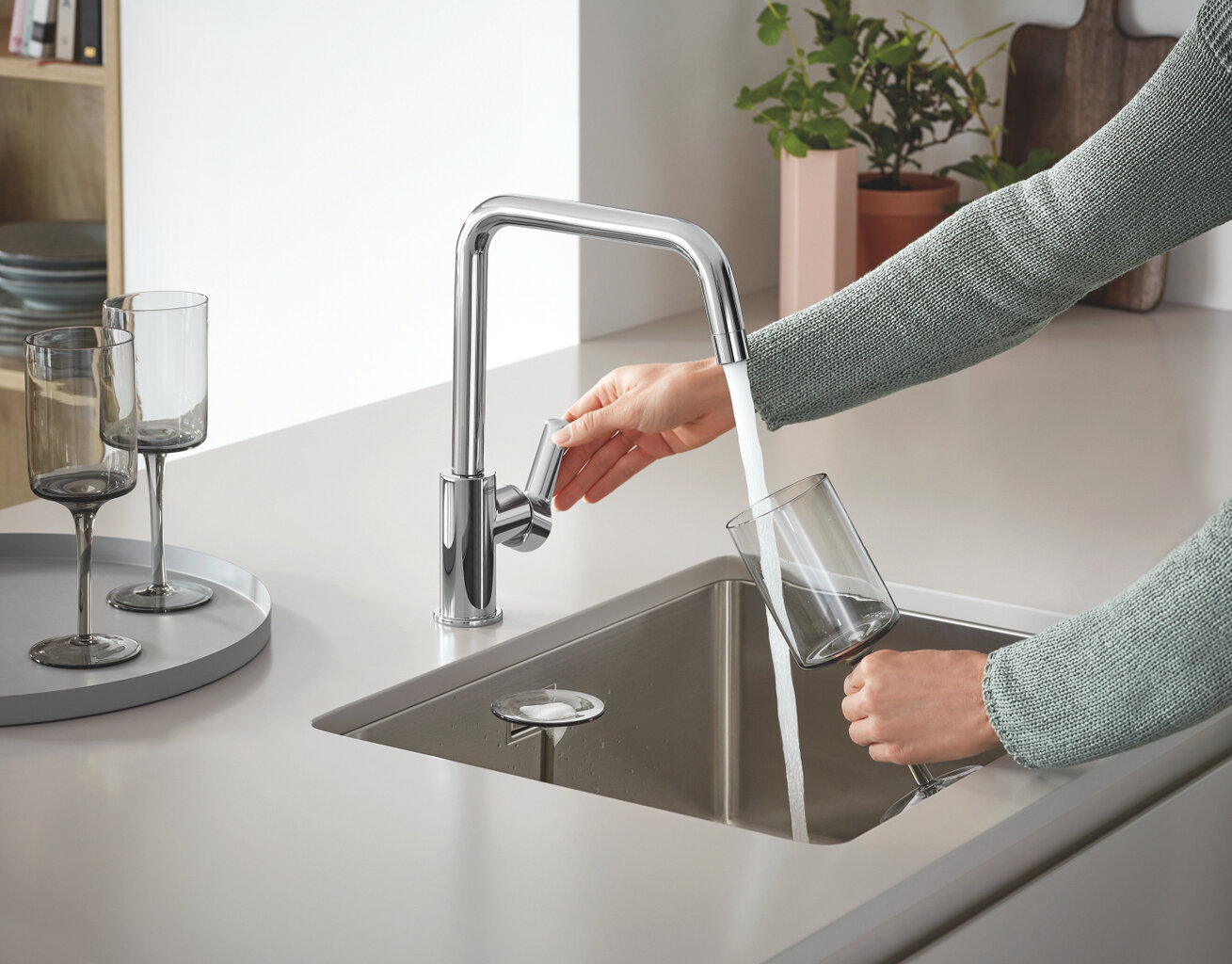 GROHE QuickFix Start plautuvės maišytuvas, U snapas, chromas, 30470000 kaina ir informacija | Virtuvės maišytuvai | pigu.lt