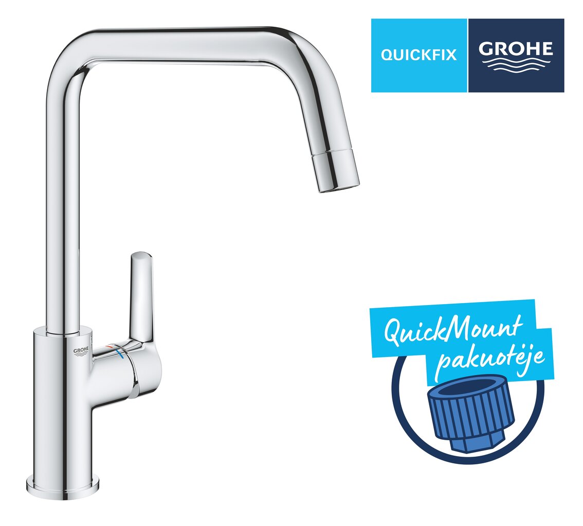 GROHE QuickFix Start plautuvės maišytuvas, U snapas, chromas, 30470000 kaina ir informacija | Virtuvės maišytuvai | pigu.lt