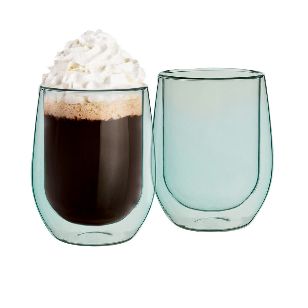 Andrea Color dvigubo stiklo puodeliai, 300 ml, žali kaina ir informacija | Taurės, puodeliai, ąsočiai | pigu.lt