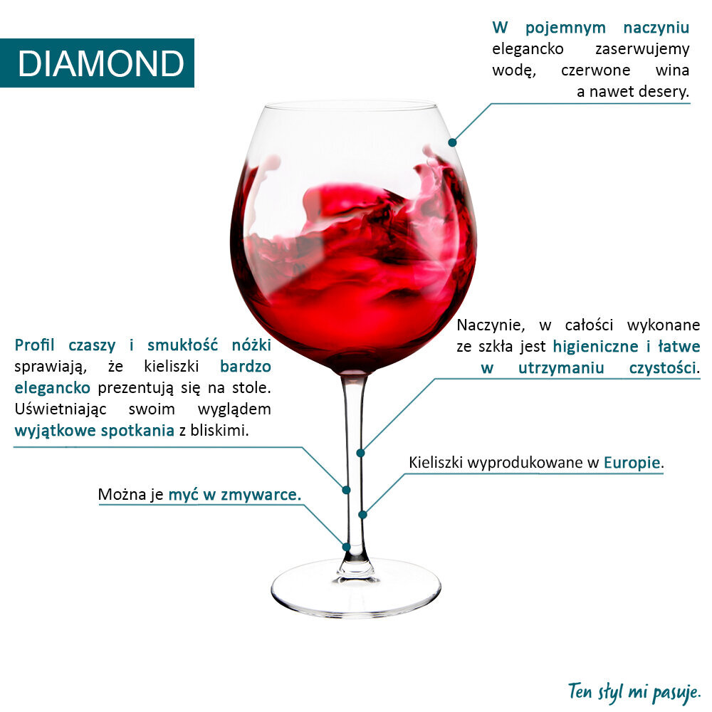 Diamond taurių rinkinys, 720 ml, 4 vnt kaina ir informacija | Taurės, puodeliai, ąsočiai | pigu.lt