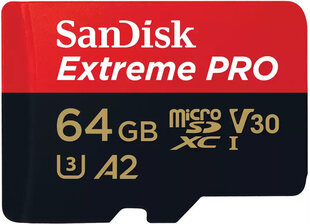 SanDisk Extreme Pro MicroSDXC 64GB (+ SD adapteris) цена и информация | Карты памяти для фотоаппаратов, камер | pigu.lt