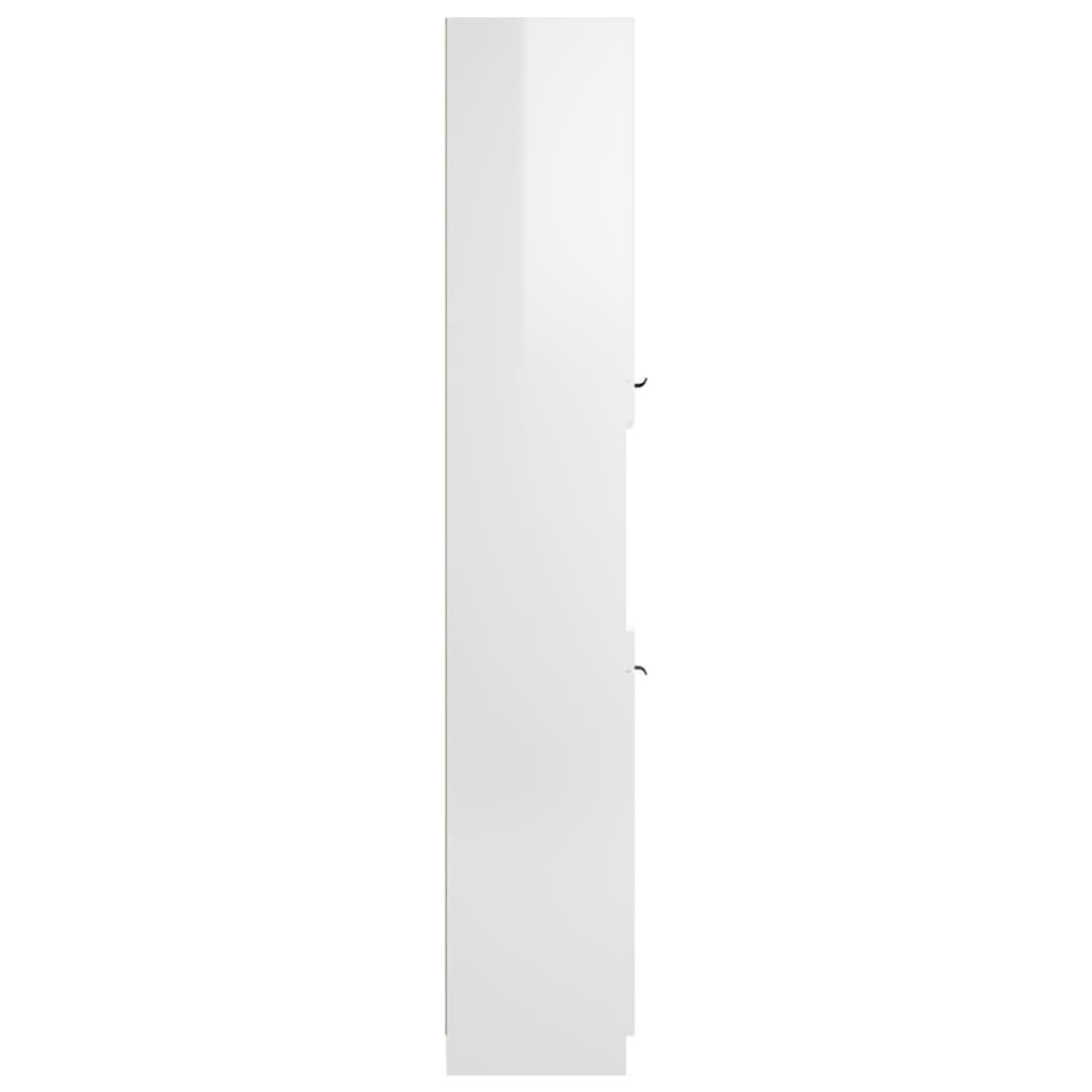 Vonios kambario spintelė, Apdirbta mediena, 32x34x188,5cm, balta blizgi spalva kaina ir informacija | Vonios spintelės | pigu.lt
