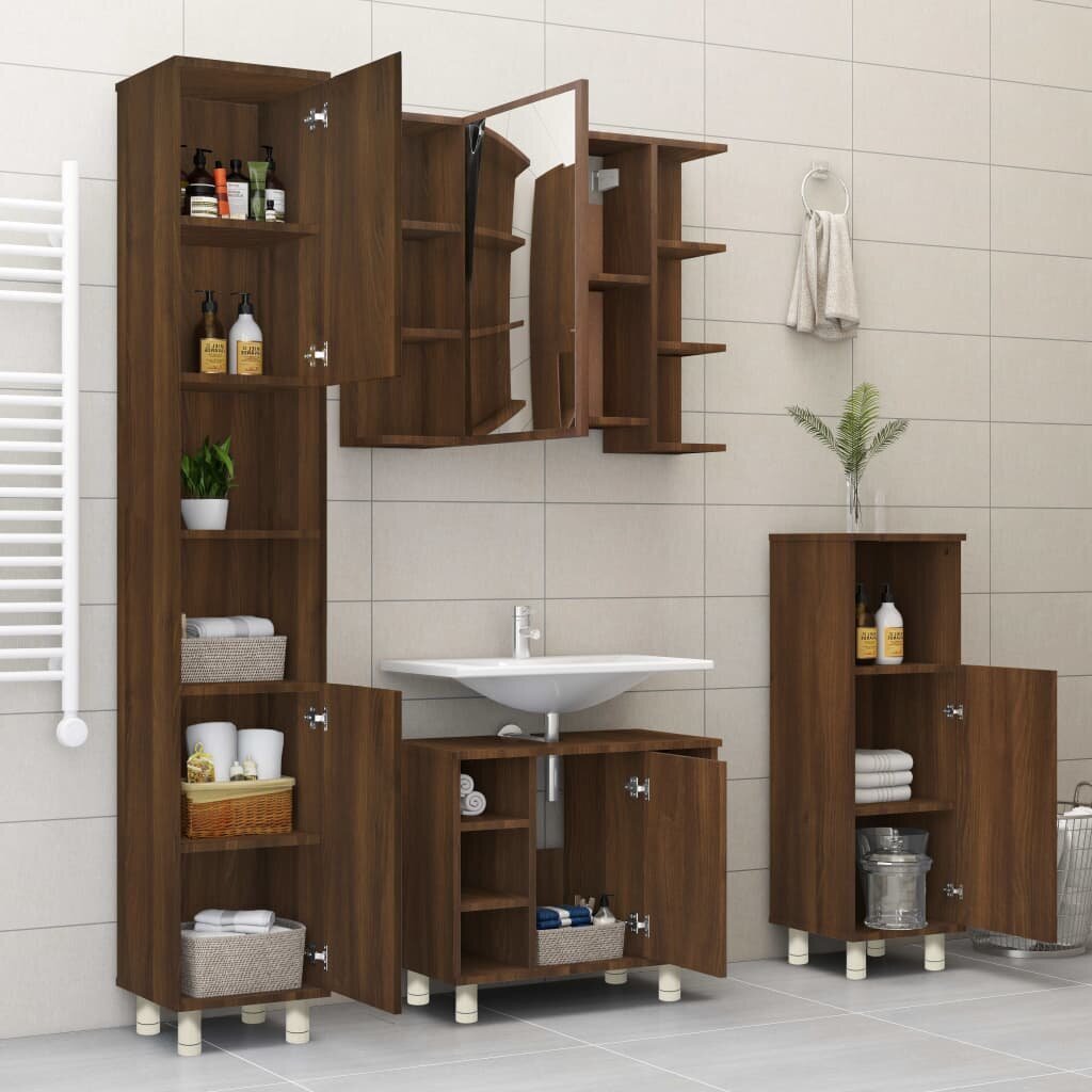 Vonios spintelė, Apdirbta mediena, 30x30x95cm, ruda ąžuolo spalva kaina ir informacija | Vonios spintelės | pigu.lt