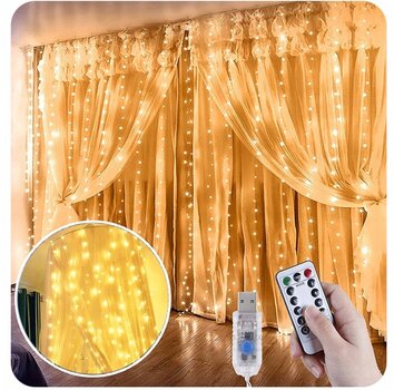 Girlianda, LED šviesos lempučių užuolaida su pulteliu, USB maitinimu 3x2M, 300 LED kaina ir informacija | Girliandos | pigu.lt