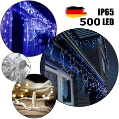 500 LED lempučių profesionali lauko girlianda Varvekliai Brosberg, 15 m, Mėlynos spalvos kaina ir informacija | Girliandos | pigu.lt