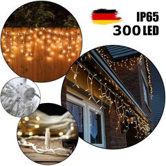 300 LED lempučių profesionali lauko girlianda Varvekliai Brosberg, 9 m, Šiltai baltos spalvos kaina ir informacija | Girliandos | pigu.lt