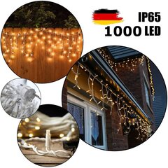 1000 LED lempučių profesionali lauko girlianda Varvekliai Brosberg, 30 m, Šiltai baltos spalvos kaina ir informacija | Girliandos | pigu.lt