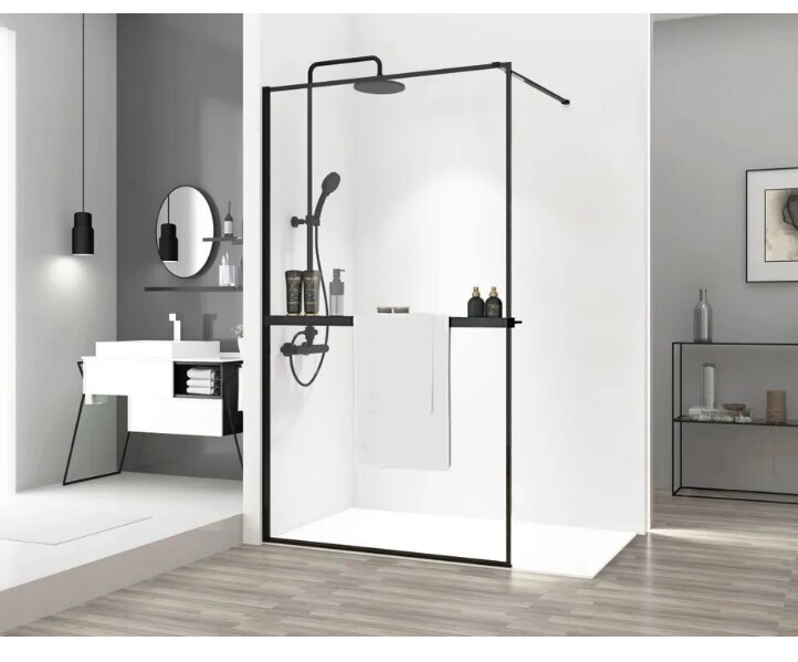 Rankšluosčių lentyna EVO BLACK dušo sienelėms kaina ir informacija | Priedai vonioms, dušo kabinoms | pigu.lt