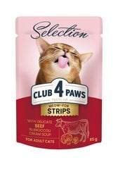 Club 4 Paws Premium suaugusioms katėms, juostelės su jautiena brokolių kreminėje sriuboje, 85 g x 12 vnt. kaina ir informacija | Konservai katėms | pigu.lt