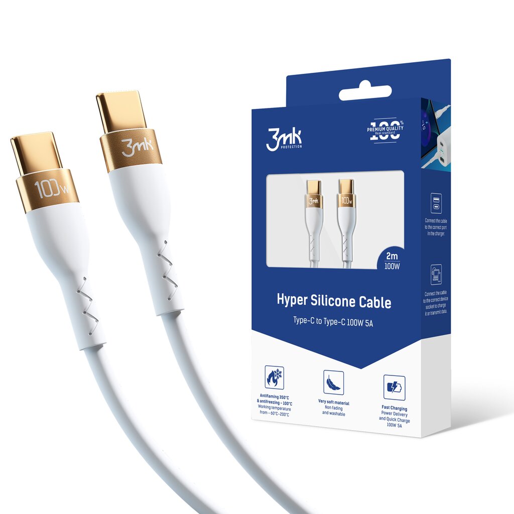 3mk Hyper, USB-C į USB-C, 2 m kaina ir informacija | Laidai telefonams | pigu.lt