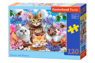 Dėlionė Castorland Kittens with Flowers, 120 dalių kaina ir informacija | Dėlionės (puzzle) | pigu.lt