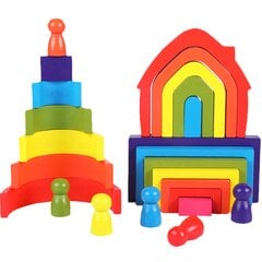 Medinė piramidė - Vaivorykštė kaina ir informacija | Žaislai kūdikiams | pigu.lt