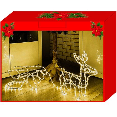 LED kalėdinė dekoracija Elnias su rogėmis 1.28x0.46m kaina ir informacija | Kalėdinės dekoracijos | pigu.lt